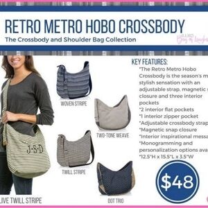 Thirty-One Twill Stripe Retro Metro Hobo Crossbody Purse Bag